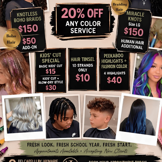 Back to school braided styles at Bei Capelli by JayMarie in Greece, NY